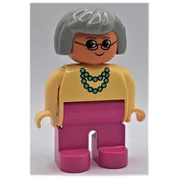 Duplo Figure, Early, Hair Bob Light Gray, Dark Pink Legs, Light Green Necklace, Glasses Print