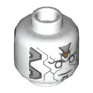 Minifig Head Vision, Silver Lines, Dark Bluish Gray and Black Panels, Red Jewel print