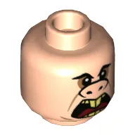 Minifig Head Underminer, Eyebrows, Upturned Nose (Pig), Small Eyes, Open Mouth Print [Hollow Stud]