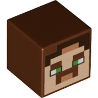 Minifig Head Special, Cube with Pixelated Face, Green Eyes, Reddish Brown Moustache Print