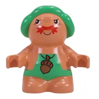 Duplo Figure Little Forest Friend, Male, Green Overalls with Acorn Necklace Print (Grumpy Toadstool)