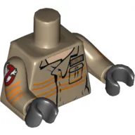 Torso Jumpsuit with 'A.Y.' ID Badge Print, Dark Tan Arms with Ghostbusters Logo Print, Black Hands