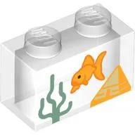 Brick 1 x 2 with Fish Tank, Goldfish, Seaweed print