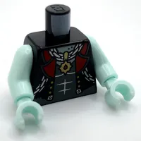 Torso Jacket, Red Collar, Chain print, Light Aqua Arms and Hands