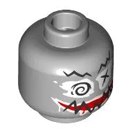 Minifig Head Statue, Painted, Scribbly Black Eyebrows, White Eyes with Swirl, X, Red Mouth, White Lips, Black Scribble