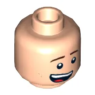 Minifig Head Dick Grayson (Robin), Dual Sided, Brown Eyebrows and Dark Tan Dimples, Wide Lopsided Smile / Scared Open Mouth Print [Hollow Stud]