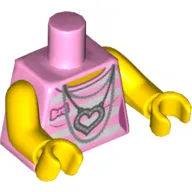 Torso Shirt with White and Bright Pink Stripes, Necklace, Heart Pendant Print, Yellow Arms and Hands