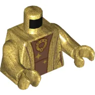 Torso Robes, Open over Undershirt, Large Round Necklace, Stars, Dark Red Lines Print, Pearl Gold Arms and Hands