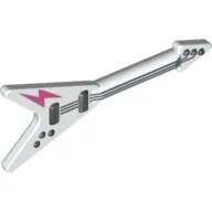 Musical Instrument Guitar Electric with Black Strings, Dark Pink Lightning Print