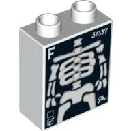 Duplo Brick 1 x 2 x 2 with X-Ray Skeleton, 'F' and '51337' Print