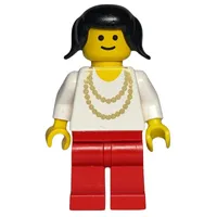 Woman, White Shirt with Gold Necklace, Red Legs, Black Hair