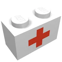 Brick 1 x 2 with Red Cross Print