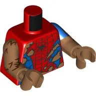 Torso, Dual Molded Arms, Torn Red/Blue Spider Man Suit, Fur print, Left Blue Sleeve Pattern, Medium Nougat Arms and Hands