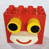 Duplo Brick 2 x 4 x 2 with Black in Yellow Eyes and White Mouth