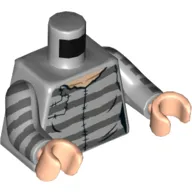 Torso Prison Shirt with Dark Bluish Grey Stripes Print, Light Bluish Gray Arms with Stripes Print, Light Nougat Hands