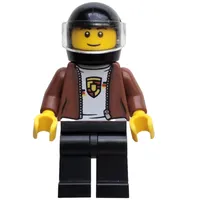 Reddish Brown jacket, Porsche Sweater, Black Legs