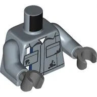 Torso, Overall, Pockets, Black Stains, White/Dark Blue Stripe print, Sand Blue Arms, Dark Bluish Gray Hands