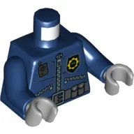 Torso Police Jacket with 3 Zippers, Minifig Head Badge, Radio and Belt with Pockets Print, Dark Blue Arms, Light Bluish Gray Hands