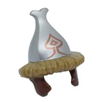 Helmet, Two Side Flaps, Dark Tan Brim and Flat Silver Fishtail Top with Emblem Print