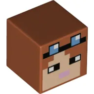 Minifig Head Special, Cube with Pixelated Face, Glasses, Lavender Lips Print