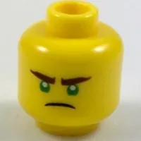 Minifig Head Lloyd, Reddish Brown Eyebrows, Green Eyes, Scowl Print [Hollow Stud]