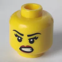 Minifig Head Samurai, Eyebrows, Eyelashes, Angry Open Mouth with Clenched Teeth, Red Lips Print