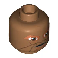 Minifig Head Eeth Koth, Reddish Brown Eyes and Lines Around Mouth Print [Blocked Open Stud]