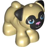 Animal, Dog, Pug - Standing with Blue Eyes, Black Face and Ears, and Pink Nose Print