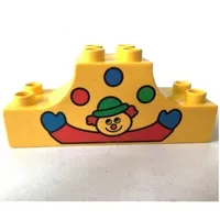 Duplo Brick 2 x 6 x 2 Curved Ends with Clown and Three Balls Print