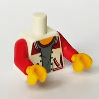 Torso Letterman Jacket, Open over Gray Top with Red Collar Print [No Back Print], Red Arms, Yellow Hands