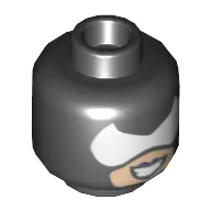 Minifig Head Catwoman, White Pointed Eyemask, Light Nougat Face, Dark Purple Lips and Open Mouth Grin Print [Hollow Stud]