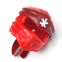 Wrap with Long Back Knot, Dark Red Band Pattern and White Symbol Print