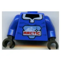 Torso Sweater with Large Arctic Logo, Open Collar Print, Blue Arms, Black Hands