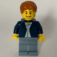 Man, Open Dark Blue Jacket, Sand Blue Legs, Dark Orange Hair