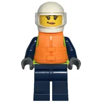 Police Officer, Vibrant Yellow Safety Vest, Dark BLue Legs, Orange Life Vest, White Helmet