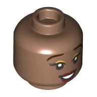 Minifig Head Indira, Dark Brown Eyebrows, Dark Red Lips, Lopsided Smile/Open Mouth Smile