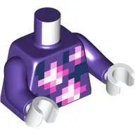Torso, White/Bright Pink/Dark Pink Pixelated Circles print, Dark Purple Arms, White Hands