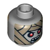 Minifig Head Amset-Ra, Gold Death Mask / Mummy Wrap with Red Eyes and Open Mouth Print