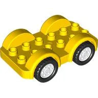 Duplo Car Base 2 x 6 - 4 White Wheels with Black Tires on 4 Fixed Axles