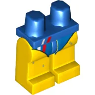 Hips and Yellow Legs with Blue Short Swimsuit with Red and White Stripe and Water Drops Print