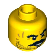 Minifig Head Bandit, Beard Stubble, Mustache, Goatee, Bushy Eyebrows, Scars and Open Mouth Smile Print [Blocked Open Stud]