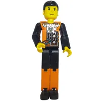 Technic Figure Orange/Black Legs, Orange Torso with Silver Print, Black Arms, Black Hair [8305 / 8307]