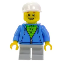 Kid, Dark Azure Torso, Light Bluish Grey Legs, White Cap