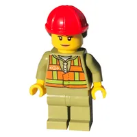 Train Driver - Orange Vest, Olive Green Legs, Red Helmet, Female