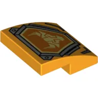 Brick Curved 2 x 2 x 2/3 with Gray Shield Emblem with Bright Light Orange Bull Inset Print