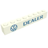 Brick 1 x 8 with 'VW DEALER' Large Logo, Blue Print
