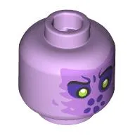 Minifig Head Myconid, Dark Purple Eyeshadow, Medium Lavender Face, Lime Eyes, Dark Purple Dots for Mouth