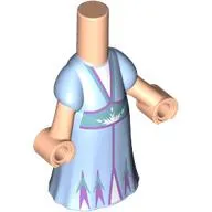 Microdoll Body Long Dress Bright Light Blue with Sand Green Belt, Lavender Trim print