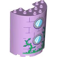 Cylinder Half 3 x 6 x 6 with 1 x 2 Cutout with Round Windows, Bricks, Green Vines printa