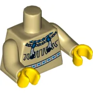 Torso Buckskin Tunic, American Indian Necklace and Fringe Print, Tan Arms, Yellow Hands